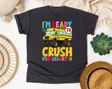 I'm Ready To Crush Kindergarten Bus Graphic Tee graphic tee in Graphite