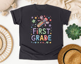 First Grade Pencil Bow Stars Graphic Tee graphic tee in Graphite
