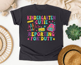 Kindergarten Cutie Reporting For Duty Graphic Tee graphic tee in Graphite