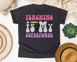 Teaching Is My Superpower Retro graphic tee in Graphite