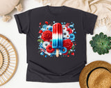 Patriotic Popsicle With Flowers graphic tee in Graphite