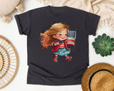 Girl Waving American Flag graphic tee in Graphite