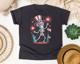 Patriotic Skeleton Fireworks Pink 3 graphic tee in Graphite