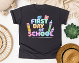 First Day Of School Crayons graphic tee in Graphite