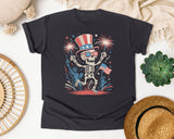 Patriotic Skeleton Fireworks Pink 5 graphic tee in Graphite