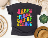 Happy First Day Of School Groovy graphic tee in Graphite