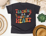 Teaching Is A Work Of Heart Grey graphic tee in Graphite
