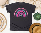 Welcome Back I'm Glad You're Here Rainbow Pink Graphic Tee graphic tee in Graphite