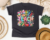 Teach Crayons graphic tee in Graphite