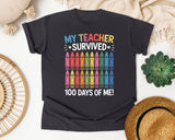 My Teacher Survived 100 Days Of Me Crayons graphic tee in Graphite