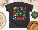 Keep Calm And Welcome Back To School Backpack graphic tee in Graphite