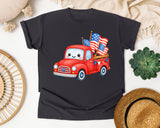 Red Truck With Flags graphic tee in Graphite