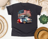Retro Car With Flag graphic tee in Graphite