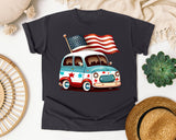 Patriotic Van With Flag graphic tee in Graphite