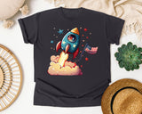 Rocket With American Flag graphic tee in Graphite
