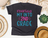 Roaring My Into 2nd Grade graphic tee in Graphite