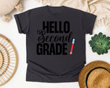 Hello Second Grade Pen graphic tee in Graphite