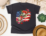 Floral American Flag Grey 2 graphic tee in Graphite