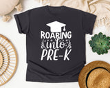 Roaring Into Pre-K White graphic tee in Graphite