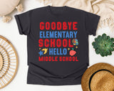 Goodbye Elementary School Hello Middle School Bright graphic tee in Graphite