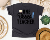 One Blessed Teacher Pen graphic tee in Graphite