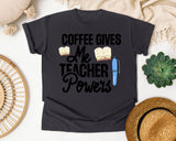 Coffee Gives Me Teacher Powers Pen graphic tee in Graphite