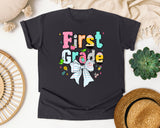 First Grade Paper Bow graphic tee in Graphite
