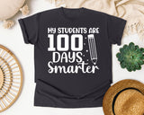 My Students Are 100 Days Smarter White 2 graphic tee in Graphite