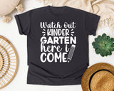 Watch Out Kindergarten Here I Come White 2 graphic tee in Graphite