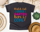 Watch Out Kindergarten Here I Come Red graphic tee in Graphite
