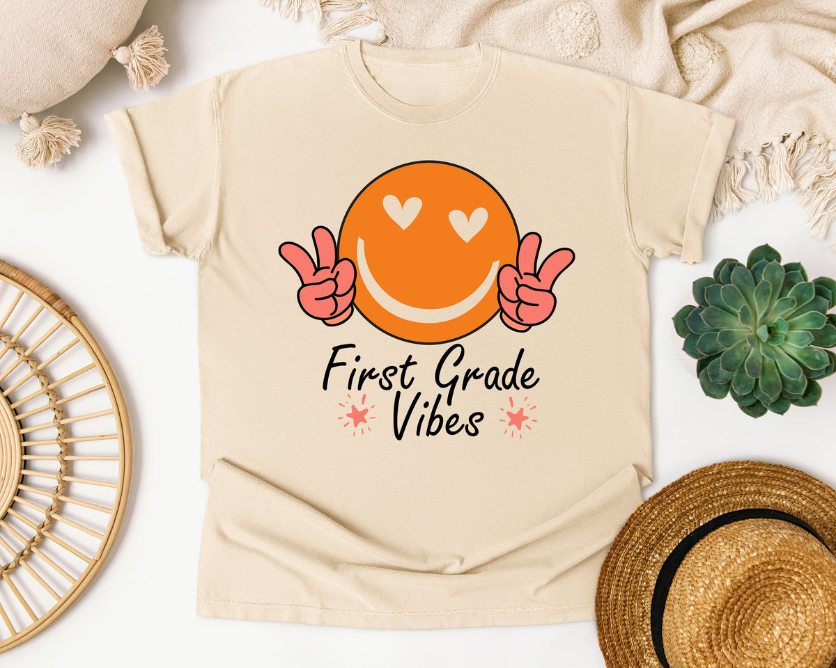 First Grade Vibes Smiley graphic tee in Ivory