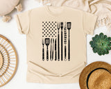 BBQ Tools American Flag Grey graphic tee in Ivory