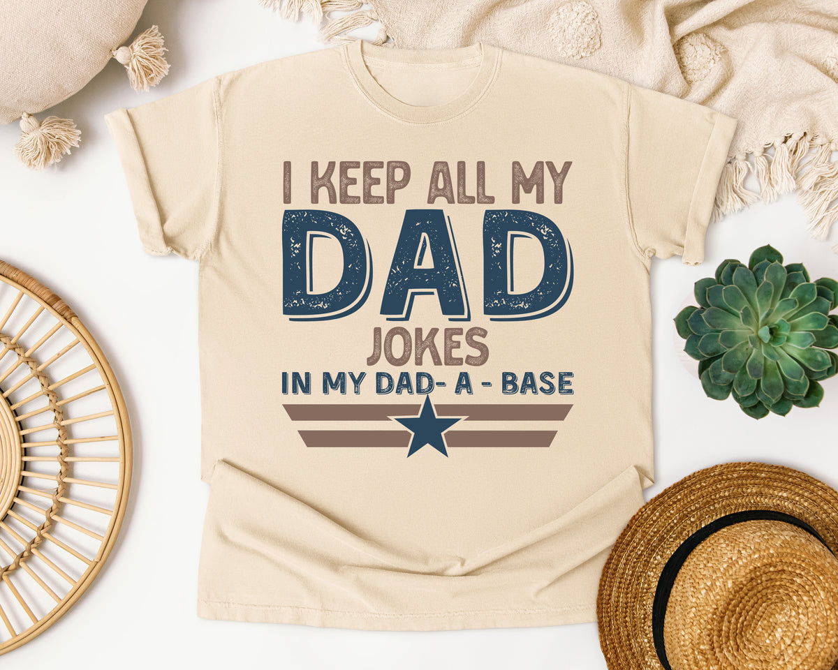 I Keep All My Dad Jokes In My Dad-A-Base Grey graphic tee in Ivory