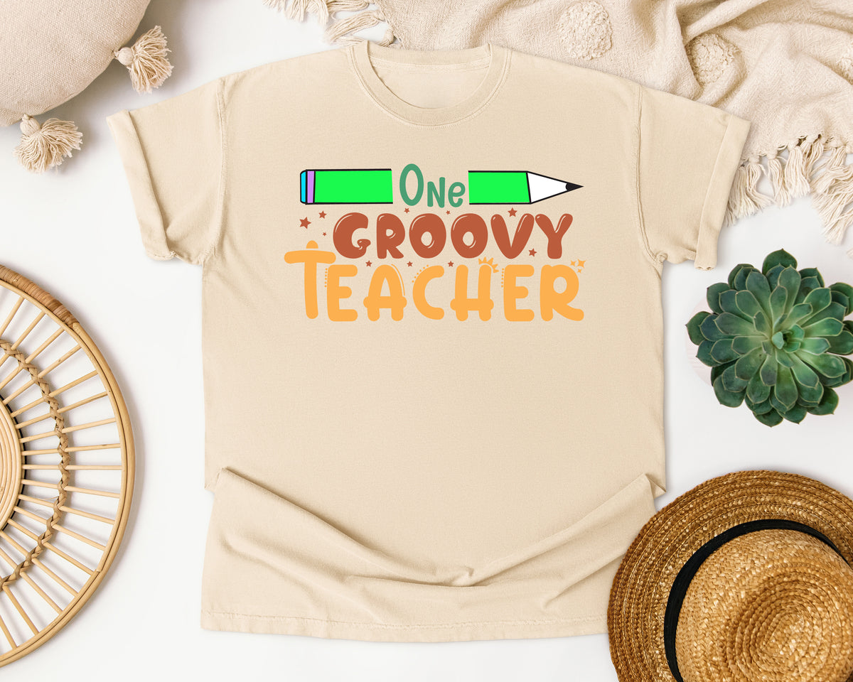 One Groovy Teacher graphic tee in Ivory