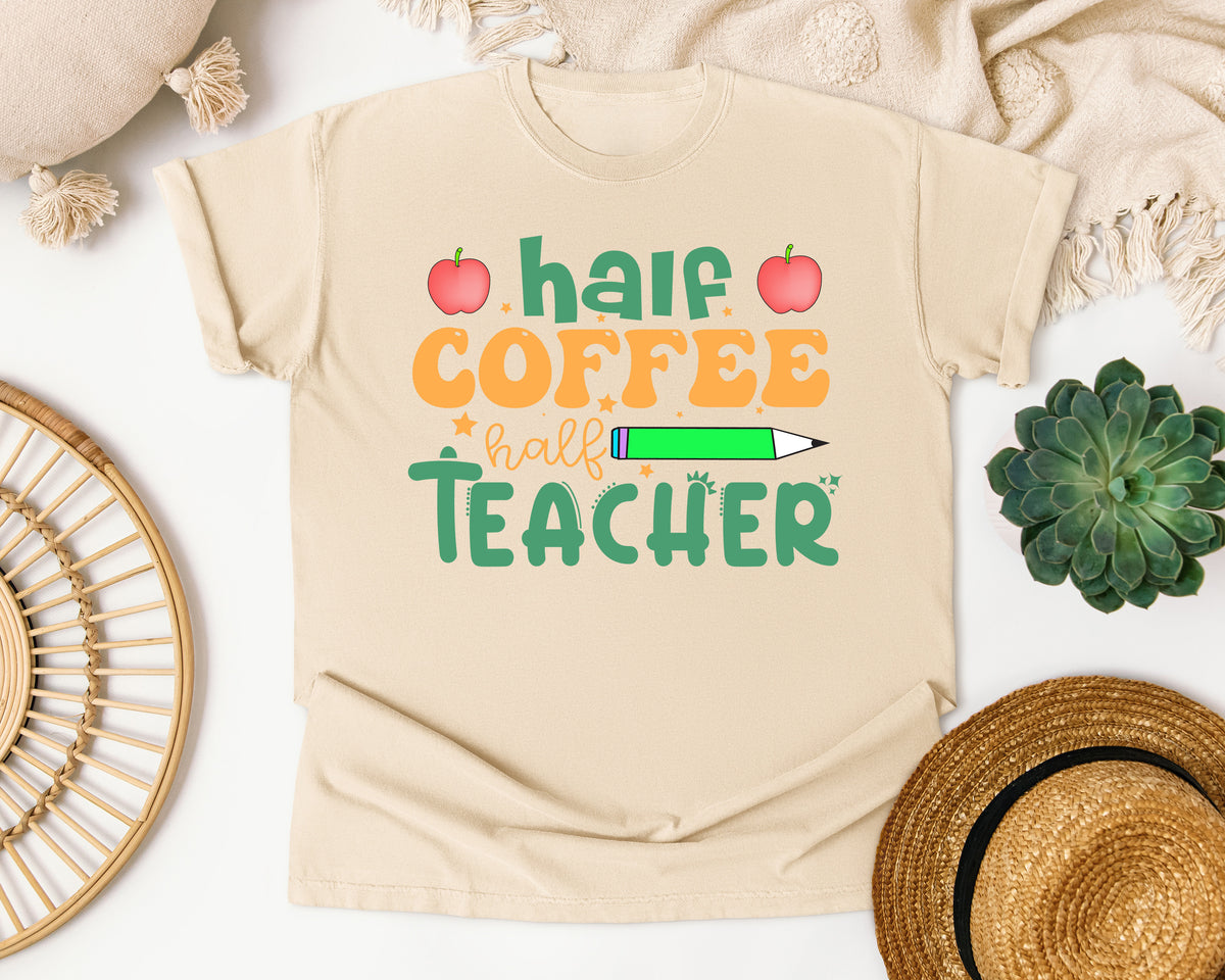 Half Coffee Half Teacher graphic tee in Ivory