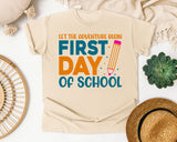 First Day Of School Let The Adventure Begin White graphic tee in Ivory