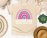 Welcome Back I'm Glad You're Here Rainbow Graphic Tee graphic tee in Ivory