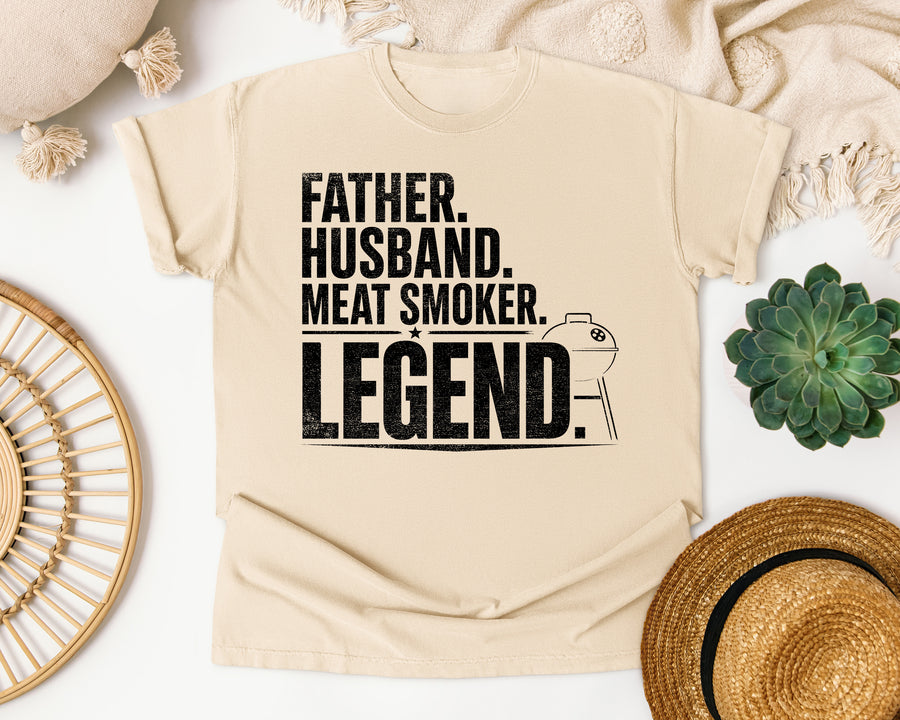 Father Husband Meat Smoker Legend Black graphic tee in Ivory