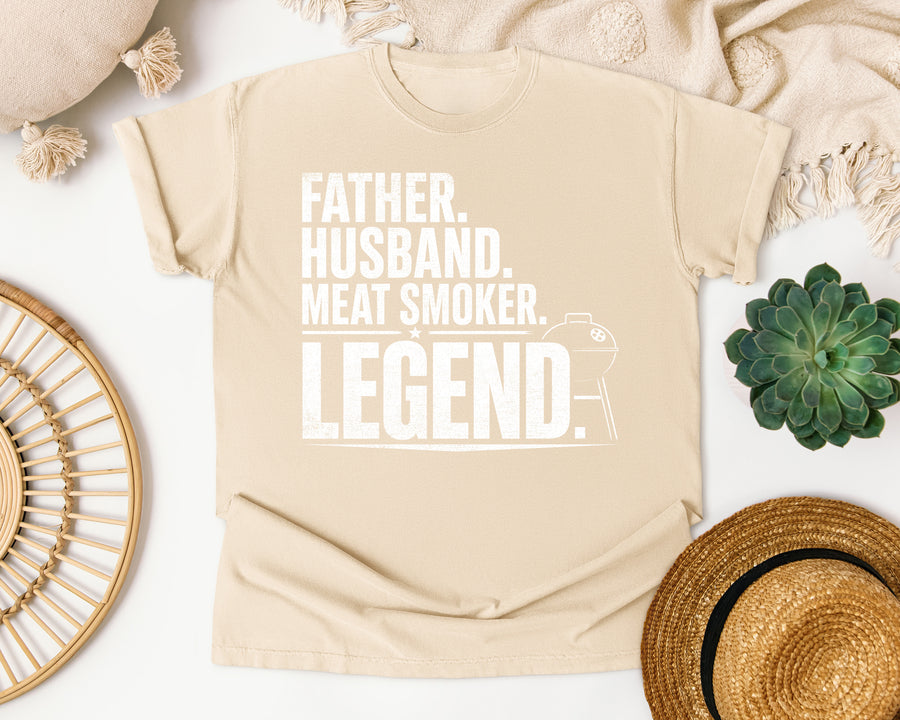 Father Husband Meat Smoker Legend White graphic tee in Ivory