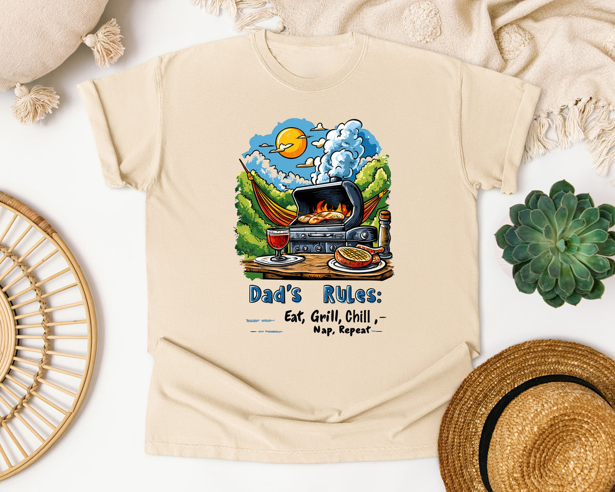 Dad's Rules Eat Grill Chill Nap Repeat Grey 2 graphic tee in Ivory