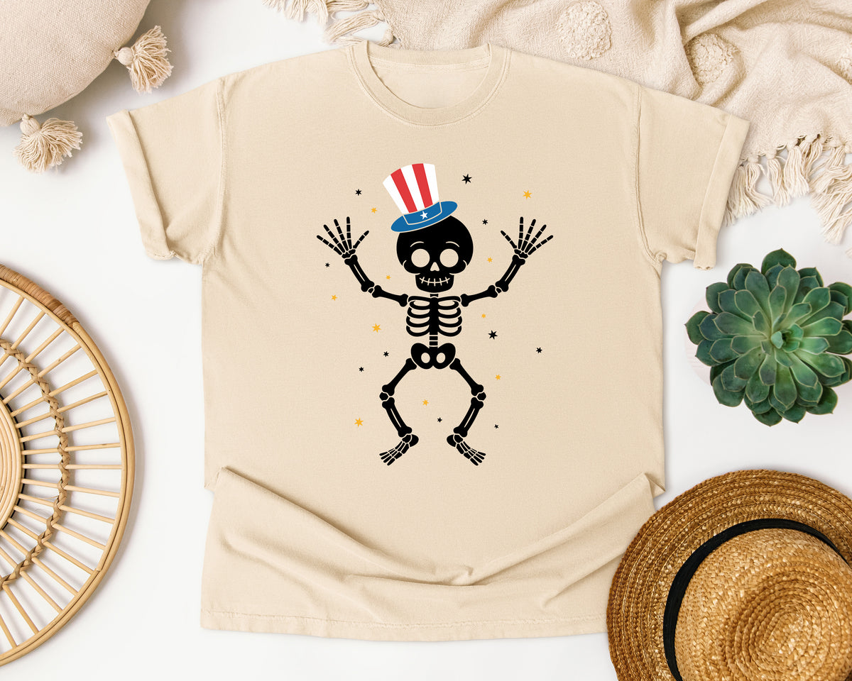 Patriotic Skeleton Dancing graphic tee in Ivory