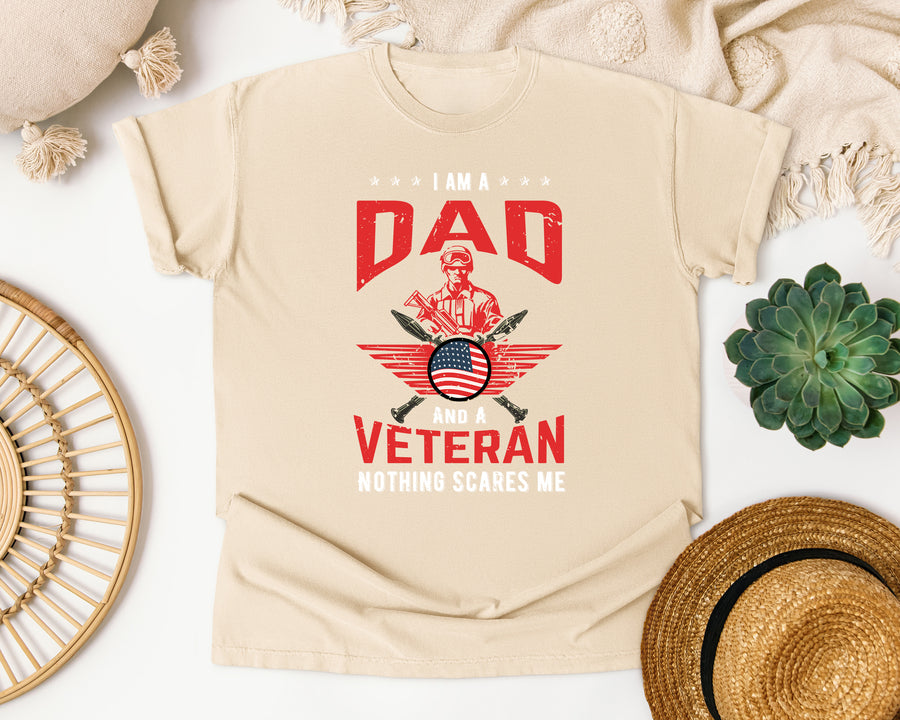 I Am A Dad And A Veteran Nothing Scares Me graphic tee in Ivory