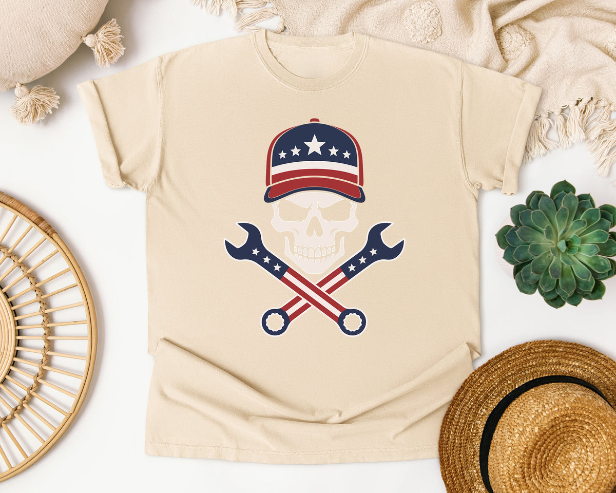 Skull Cap And Wrenches graphic tee in Ivory