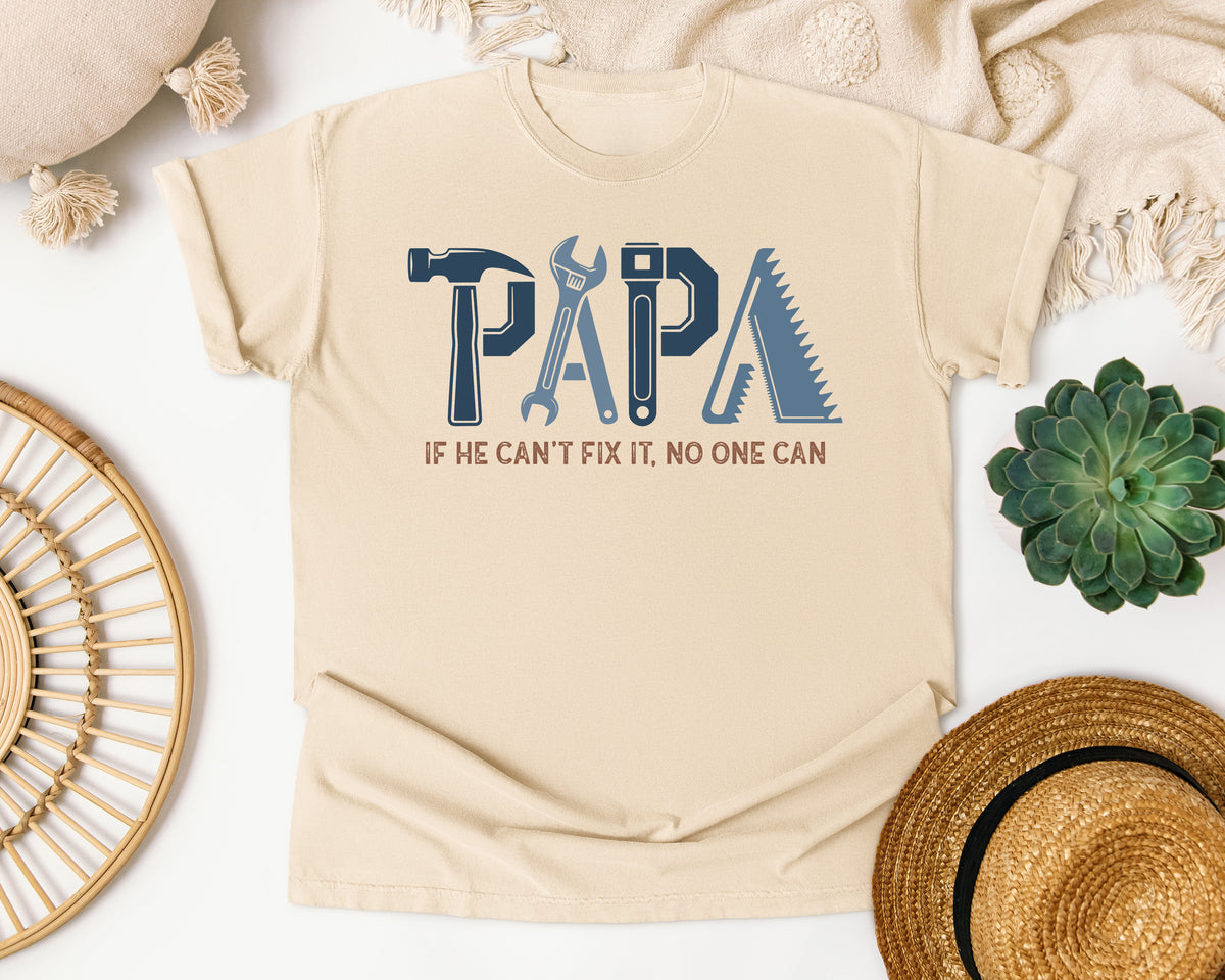 Papa If He Can't Fix It No One Can Grey graphic tee in Ivory