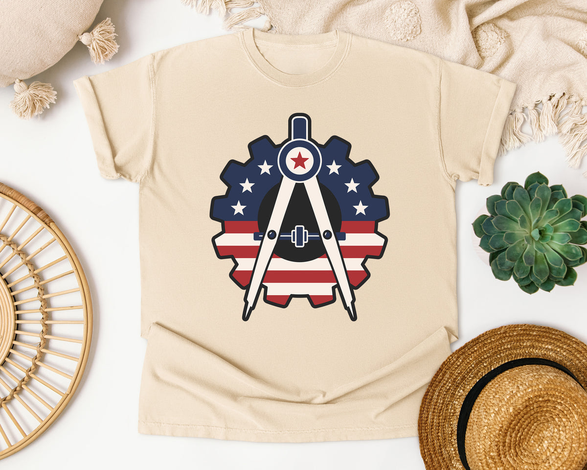 Patriotic Compass Gear Emblem Navy graphic tee in Ivory