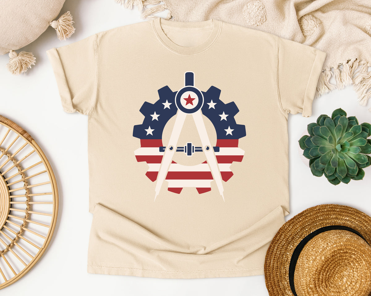 Patriotic Compass Gear Emblem Navy 2 graphic tee in Ivory
