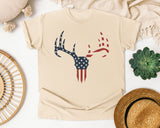 Patriotic Deer Skull Antlers graphic tee in Ivory