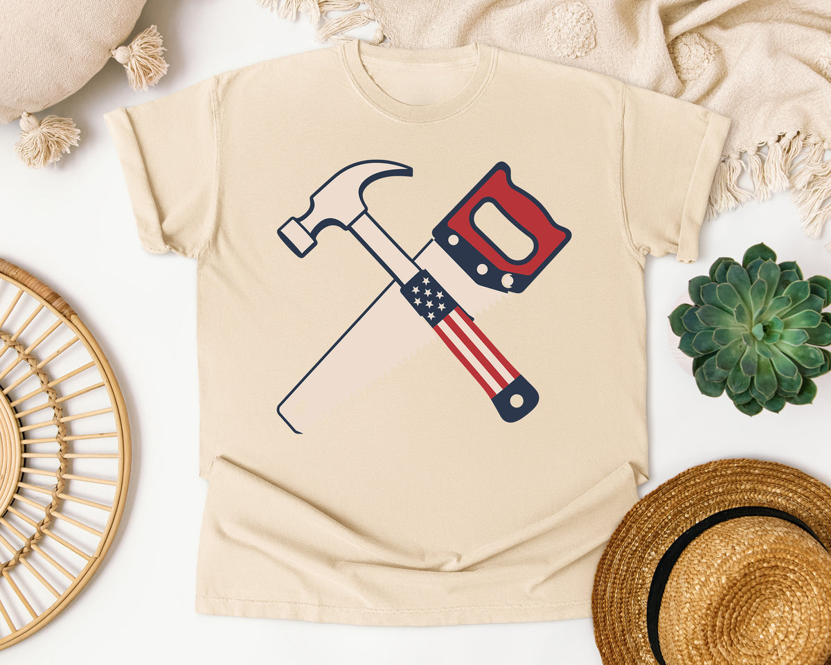 Patriotic Hammer And Saw graphic tee in Ivory