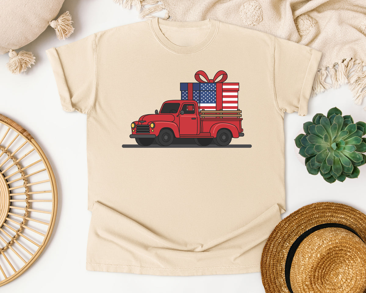 Red Truck With Flag Gift graphic tee in Ivory
