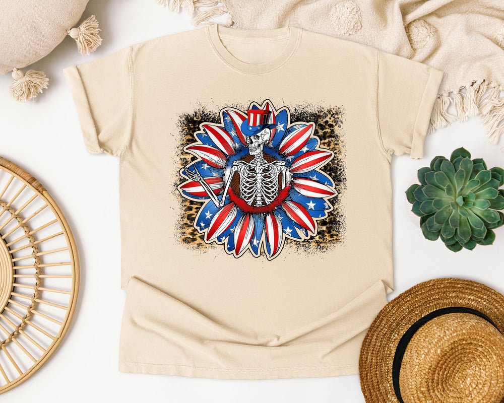 Patriotic Skeleton Sunflower graphic tee in Ivory